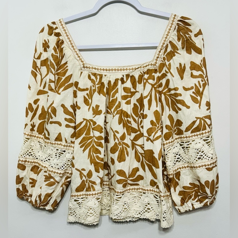 Christian Siriano Cream and Brown Floral Blouse - Picture 8 of 10
